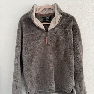 True Grit Plush Half-Zip Pullover - Taupe Gray with Cream Trim